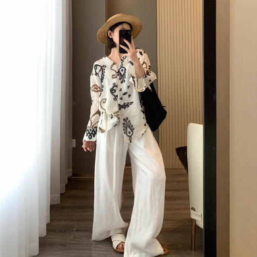100苎麻！2025夏季文艺复古印花衬衫宽松慵懒风苎麻小衫女款！ 商品图3