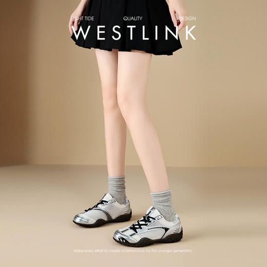 【限时秒杀】西遇薄款网面德训鞋女新款夏季爆款芭蕾休闲鞋透气银色运动鞋V1256851 商品图3