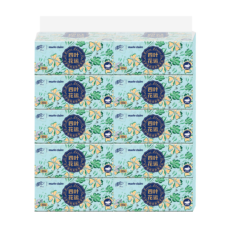 清风 四叶花运系列3层80抽纸巾10包 6922266486456