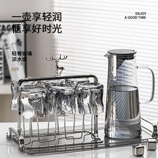 【轻奢北欧风🖤高颜值水具】1600ml大容量冷水壶套装🔥耐高温不炸裂，冷热随心切换！让每一杯都尽显格调✨轻奢北欧高颜值冷水壶  商品图0