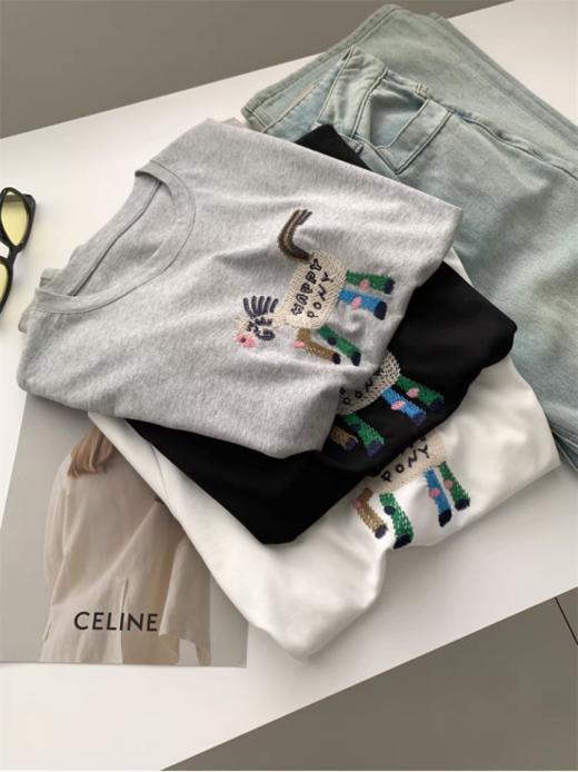 💕【菲诺偲-天丝刺绣T恤】采用精致刺绣工艺，👏图案立体生动，增添童趣与设计感🏆，适合喜欢萌系风格的人群16针机织，把肤感提升到极致 出汗没有发粘感，太舒服了！！💥 商品图2