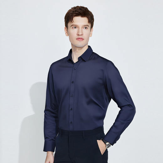【棉混纺 亲肤透气】罗蒙春秋长袖衬衫男士商务正装通勤职业工装上班纯色衬衣男 商品图1
