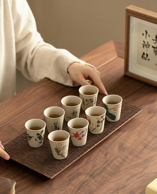 【捡漏价！复古雅韵，品茗之选】粗陶花鸟茶杯套装🎋传承千年茶道之美，8杯礼盒装，一见倾心！ 主人杯品茗杯客杯 礼品套装 商品图6