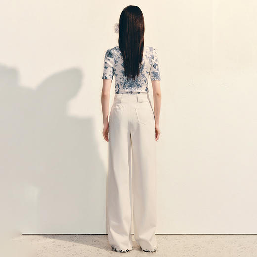 极简高腰压褶微喇长裤女2025春季百搭休闲裤(货号:MS86PA020A2001) 商品图3