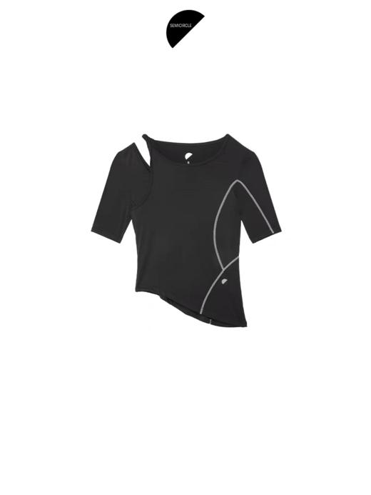 半圆/25237526/黑色圆领薄款不对称紧身短袖 商品图4