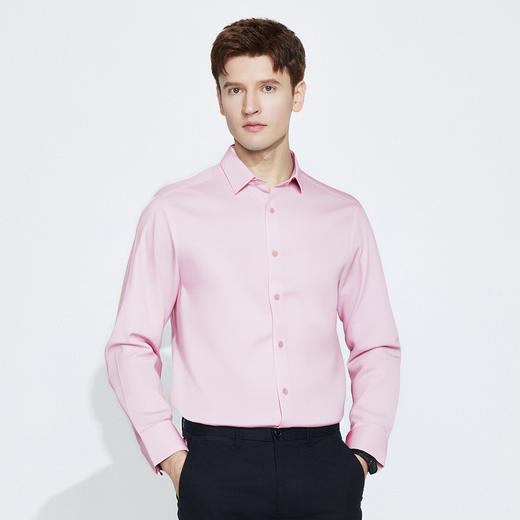 【棉混纺 亲肤透气】罗蒙春秋长袖衬衫男士商务正装通勤职业工装上班纯色衬衣男 商品图3