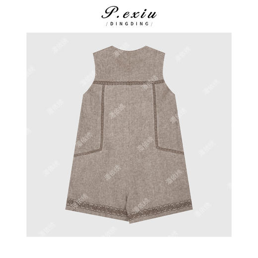 100%亚麻双面绣镂空勾花高级感连体裤W-63200 商品图2