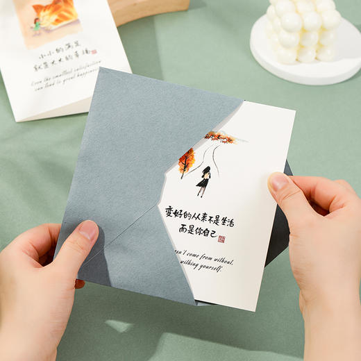 买一送一  治愈系贺卡 中英文对照形式  把生活的褶皱熨成一句轻笑，邮寄给世界的温柔 商品图0