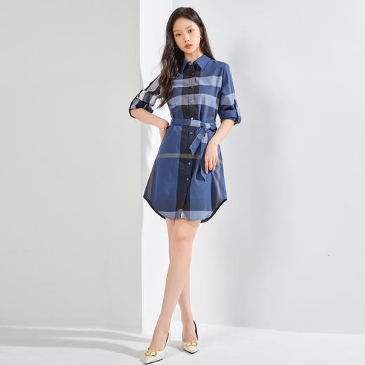 【袖子可收起】罗蒙夏季连衣裙女士休闲百搭时尚衬衫裙时髦格纹收腰显瘦裙子 商品图4