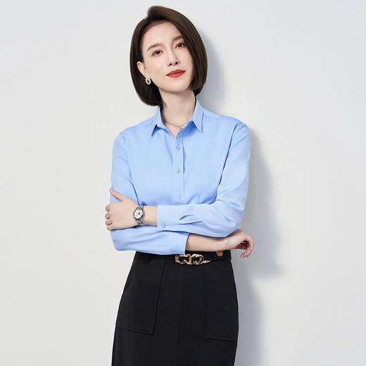 【弹力好穿】罗蒙春秋长袖衬衫女士商务正装通勤职业上班纯色衬衣女上衣 商品图1