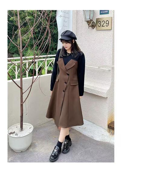 双十二福利！ 加绒款【诗铭洛可】W705（长款）连衣裙假两件撞色裙子 商品图1