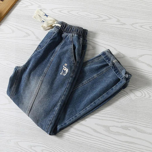 【 时尚休闲！帅气一族！】HAZZYS（哈吉斯）春夏季新款阔腿牛仔裤！水洗磨白工艺，猎犬小徽标！ 商品图6