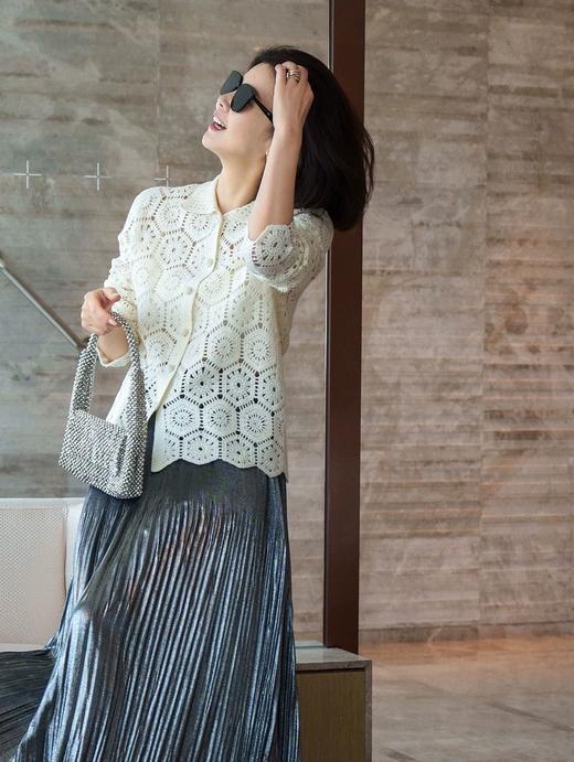 熠熠生辉重工艺术感压褶松紧腰光泽气质通勤百褶裙 商品图3