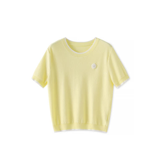 「高货wl」全新升级【铂金会员220/天猫289/差价69】(04448)洛诗琳撞色圆领山茶花短袖上衣16针密织超细冰丝纱针织衫 商品图4