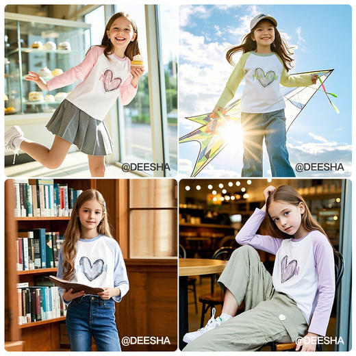 笛莎Deesha 童装女童甜美爱心长袖T恤 商品图3