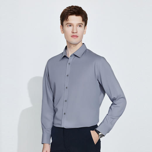 【棉混纺 亲肤透气】罗蒙春秋长袖衬衫男士商务正装通勤职业工装上班纯色衬衣男 商品图2