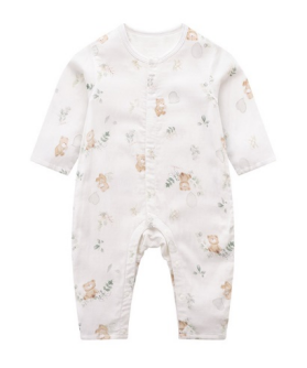 拉比-内衣类（夏）I5小熊纱布全开连体衣米白059