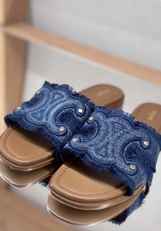 凯旋门牛仔猫须纯皮鞋拖 商品图13