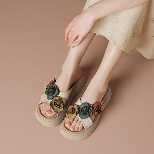 【头层牛皮】厚底手工花朵拖鞋女夏季名族风轻便外穿凉拖-BB 商品图7