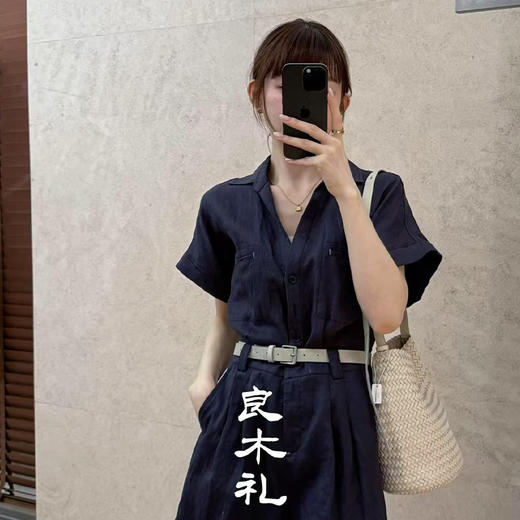 【部分现货】良木礼亚麻连体短裤（腰带）（84886） 商品图4