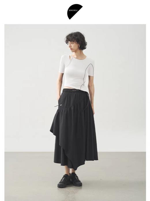 半圆/25237526/黑色圆领薄款不对称紧身短袖 商品图2