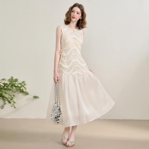 西遇拼接纱裙连衣裙女夏季新款设计感收腰法式a字白色长裙SS150332/SS150333 商品图1