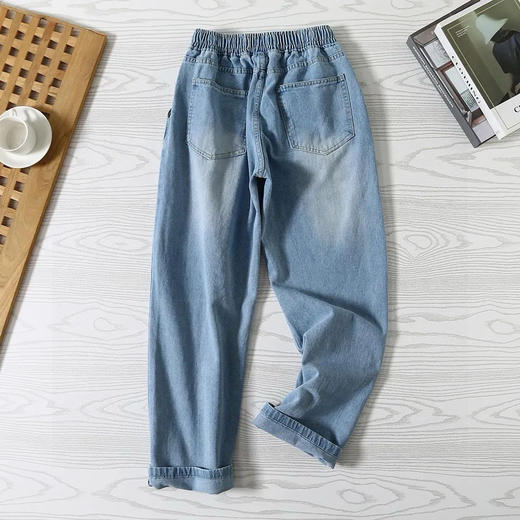 【 时尚休闲！帅气一族！】HAZZYS（哈吉斯）春夏季新款阔腿牛仔裤！水洗磨白工艺，猎犬小徽标！ 商品图5