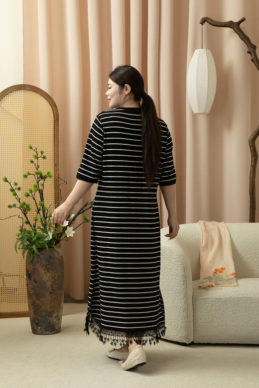 【可改长短】一周内发货❤️【流苏条纹针织裙】知性风、老钱风简约款针织裙，夏季新款撞色条纹风短袖中长裙，有弹力！ 商品图7