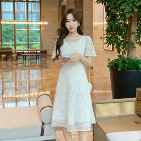 奢姿大码女装2025夏季木耳边时尚方领连衣裙胖妹妹碎花减龄裙子9952890480【1】