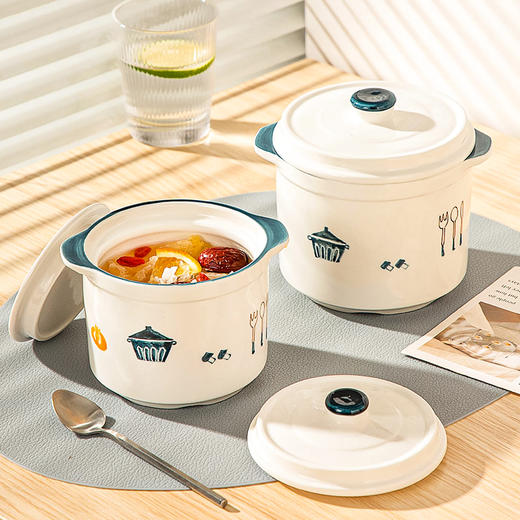 【摩登双盖炖盅】陶瓷双盖炖盅摩登隔水炖汤家用一人份蒸鸡蛋羹小瓦罐燕窝盅 商品图0