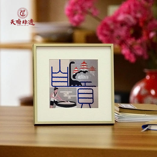 【中国蜀锦•四川印象系列四】老伙记非遗蜀锦摆件 四川文创礼物 宜宾/泸州/自贡/眉山/乐山 织锦装饰画挂件 成都文化手信装饰礼品 高档丝绸家居书房摆台画 商品图1