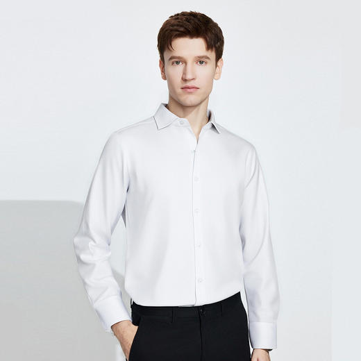 【弹力莫代尔】罗蒙春秋高品质温莎领长袖衬衫男士商务通勤职业正装纯色衬衣男 商品图1