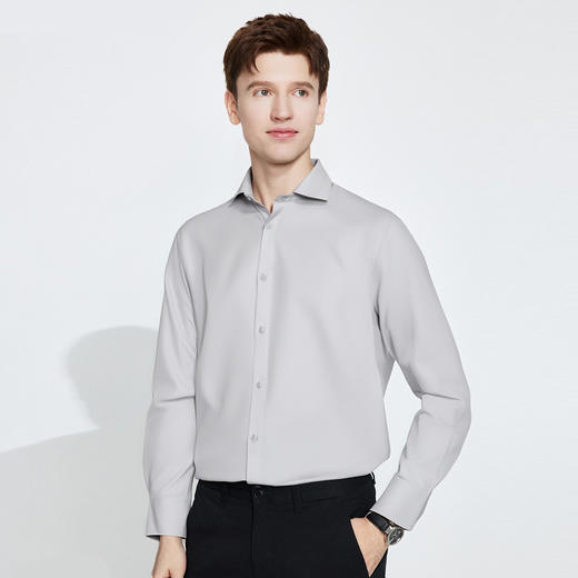 【弹力莫代尔】罗蒙春秋高品质温莎领长袖衬衫男士商务通勤职业正装纯色衬衣男 商品图2