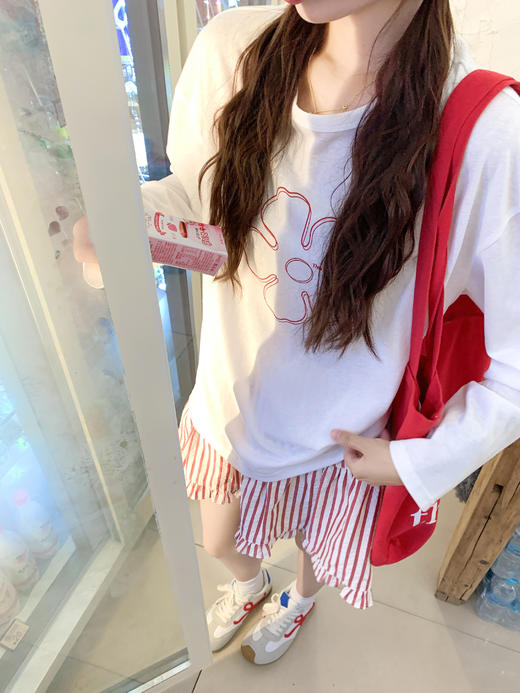 <曾小咸推荐>花朵长袖防晒T恤花边条纹短裙 商品图10