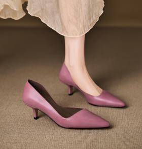 【预售5天】绝美侧空小高跟鞋女低跟中跟真皮时尚气质尖头单鞋MBJR&A6908-2