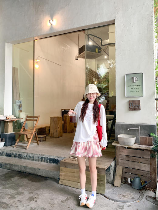 <曾小咸推荐>花朵长袖防晒T恤花边条纹短裙 商品图7