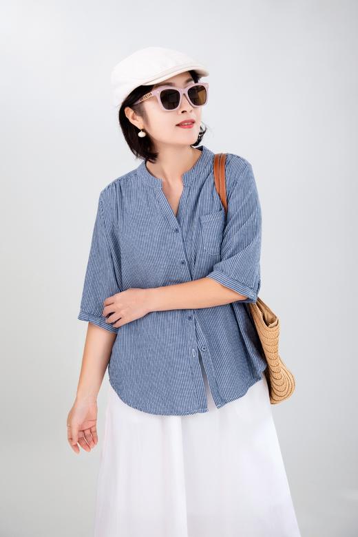 V领条纹衬衫 商品图0