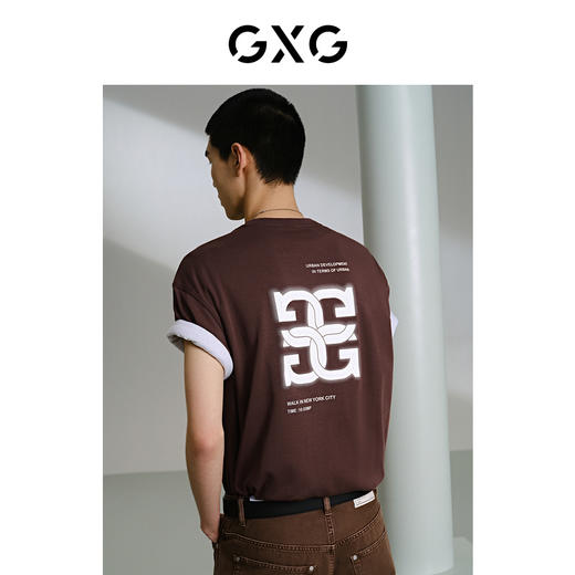 GXG男装 红咖植绒印花短袖T恤 舒适休闲夏季热卖短袖T恤 G24X442088 商品图3