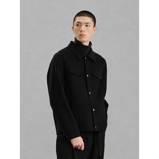 GXG男装  黑色全羊毛通勤短款大衣24冬季热卖大衣G24X064023 商品图2
