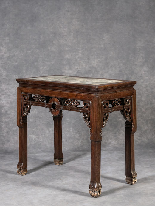 清	红木镶云石拱璧纹半桌 商品图2