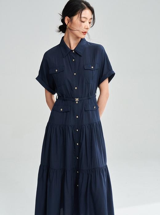 夏季新款凯旋门连衣裙天丝棉翻领知性率真短袖衬衫连衣裙 商品图5