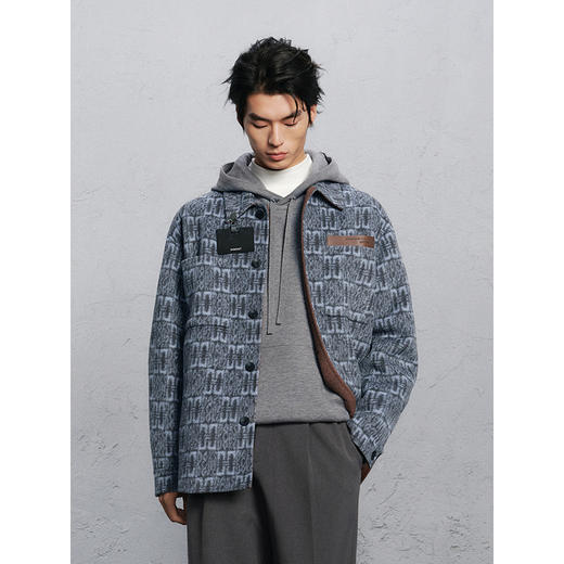 GXG男装 蓝咖色皮标通勤短款大衣 冬季热卖G24X064006 商品图4