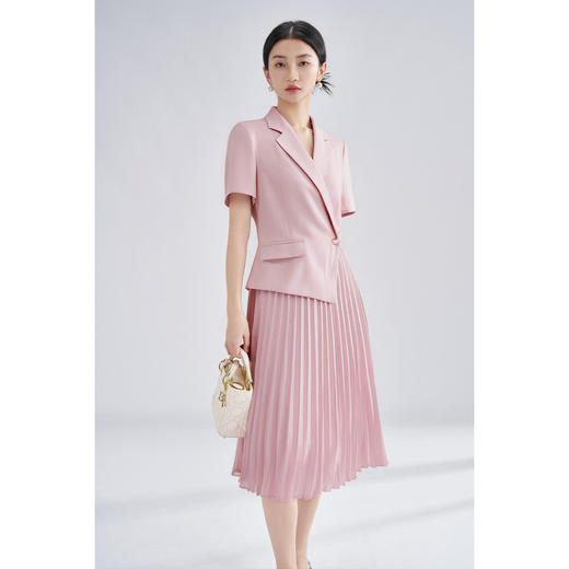 【气质西装裙】2025夏季时尚通勤拼接百褶短袖连衣裙5M25BL1984 商品图1