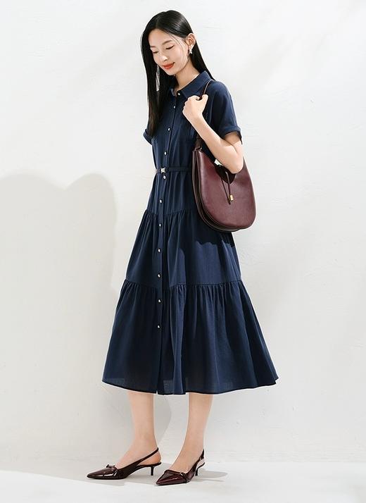 夏季新款凯旋门连衣裙天丝棉翻领知性率真短袖衬衫连衣裙 商品图10