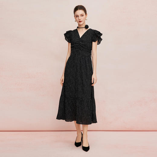 QF8B9斯尔丽25新款法式浪漫荷叶边立体手工盘花可腰带可领度假连衣裙 商品图3