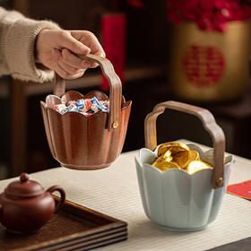 【莲花手提款果篮】陶瓷复古水果篮年货零食糖果收纳盒手提创意茶点盘高颜值干果篮子