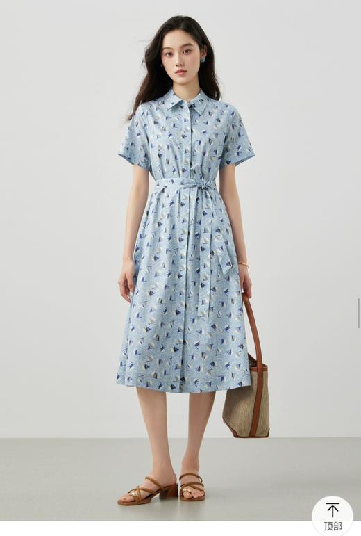 原单剪标之禾抗皱全棉印花蓝色扬帆衬衫领连衣裙 商品图0