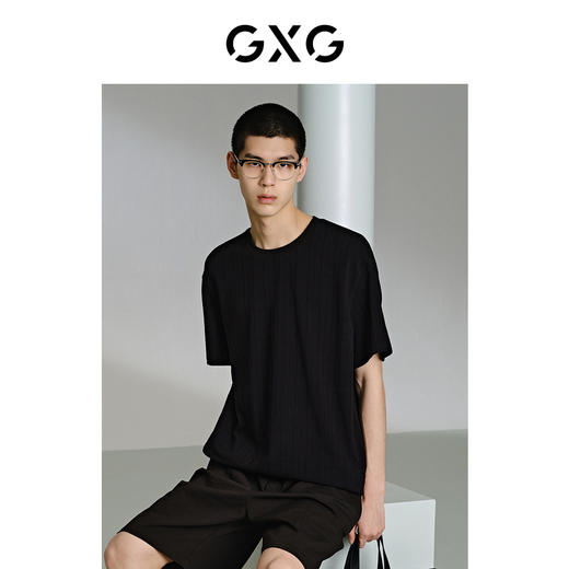 GXG男装 黑色肌理提花短袖T恤 夏季热卖G24X442075 商品图3