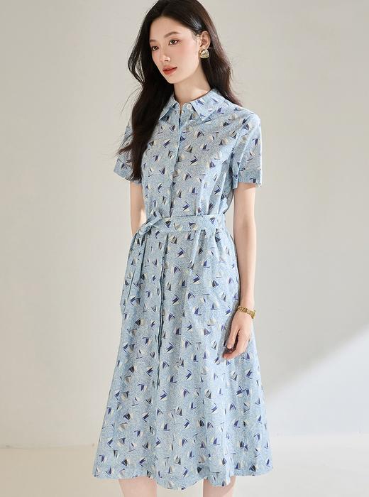 原单剪标之禾抗皱全棉印花蓝色扬帆衬衫领连衣裙 商品图8