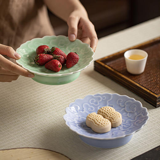 【古韵祥云高足果盘】中式禅意高脚盘陶瓷茶点盘客厅水果盘糕点干果点心盘家用复古 商品图1